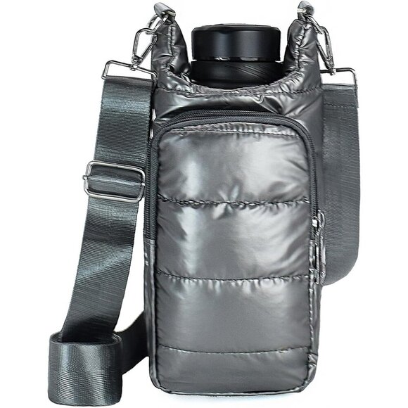 Handbags - Puffer Water Bottle Holder Quilted Sports Pouch with Adjustable Strap